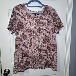 Serenada NY Women 3X Pink Paisley Scoop Neck Short Sleeve Plus Size Lace Blouse
